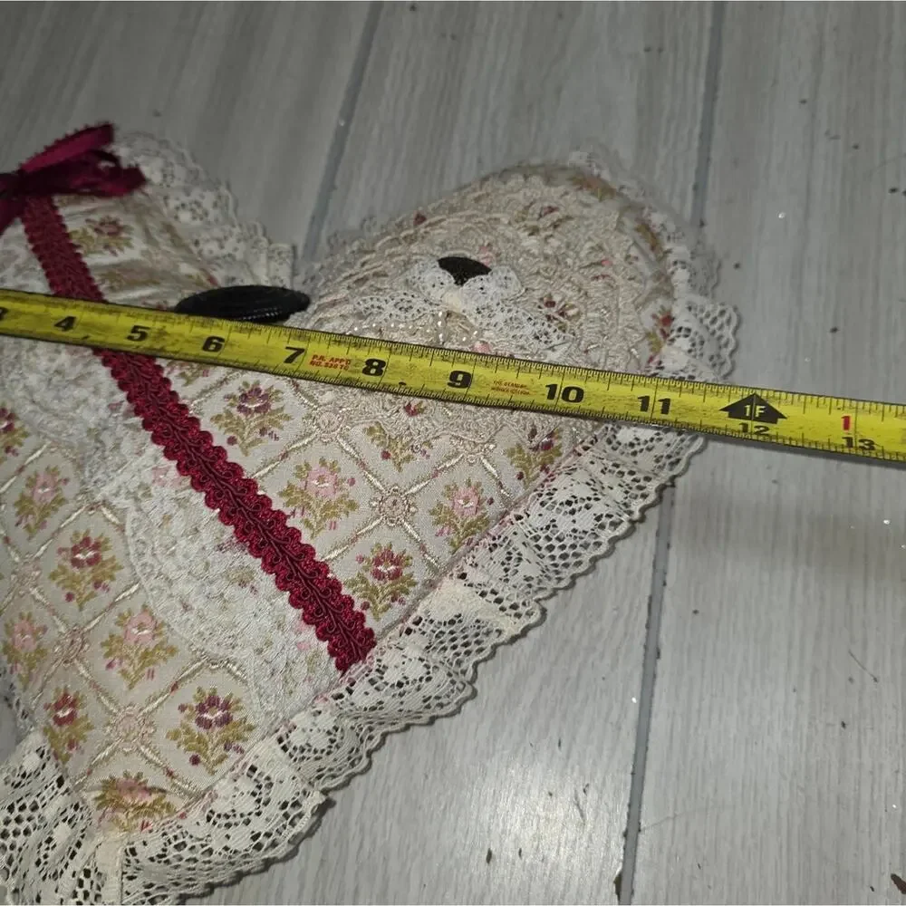 Vtg 80s Handmade Lace Ribbon Heart Shape Pillow Velvet Coquette Victorian Girlie